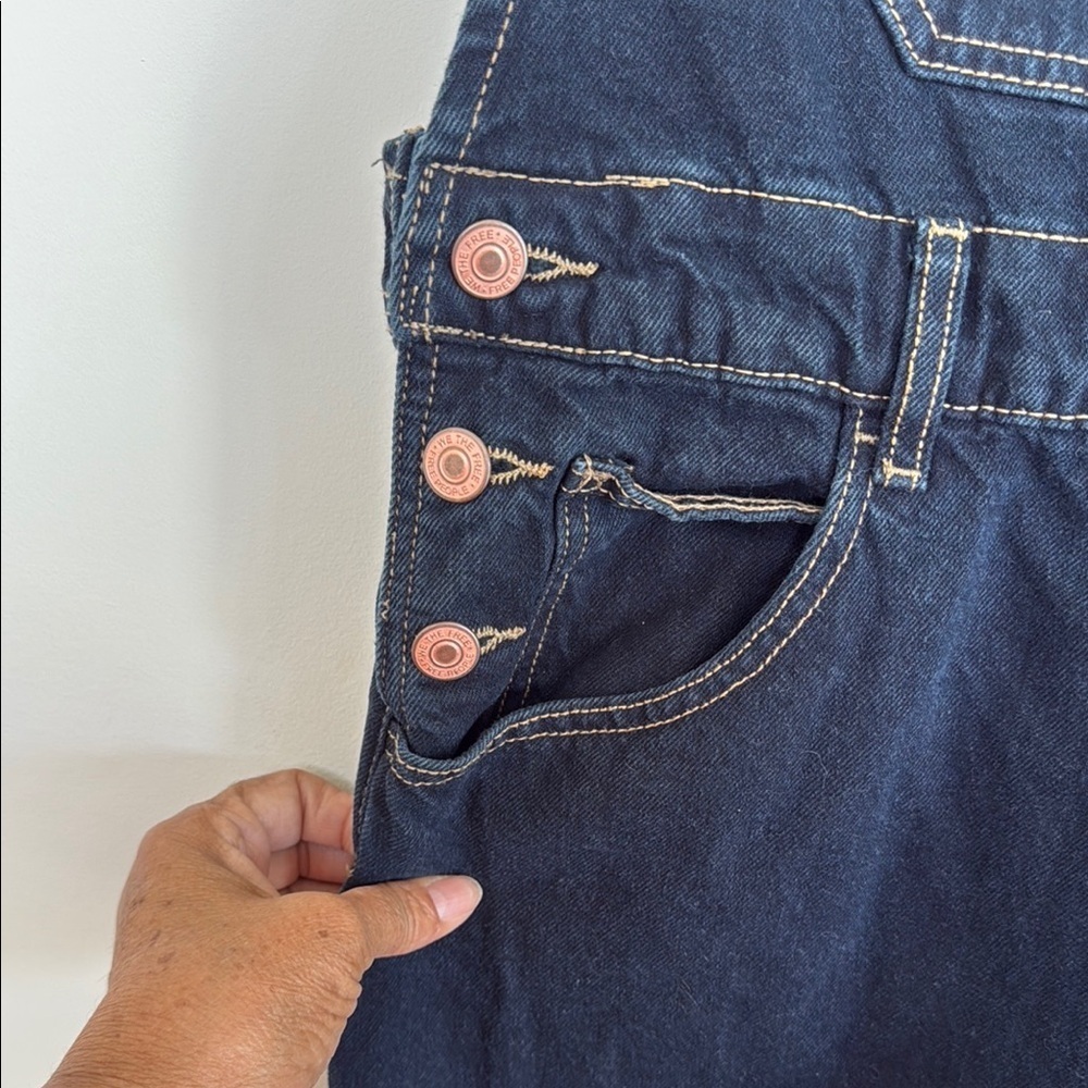 We The Free Black Denim Overalls with Pink Button Accents - Picture 5 of 12